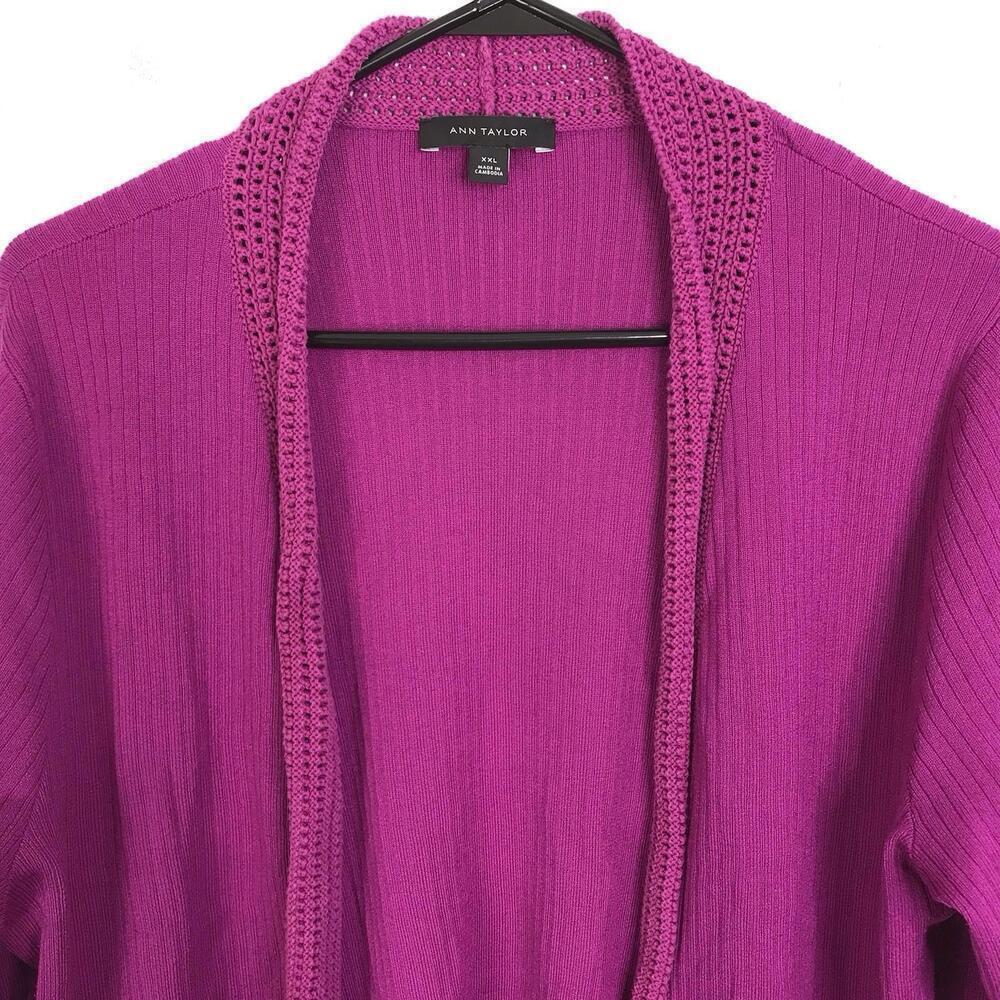 Ann Taylor Cardigan Sweater Womens XXL Crochet Open Deep Purple Corpcore - Picture 3 of 8